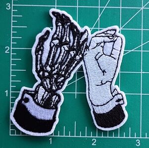 2/$10 Promises Skeleton Hand Iron On Grunge Patch